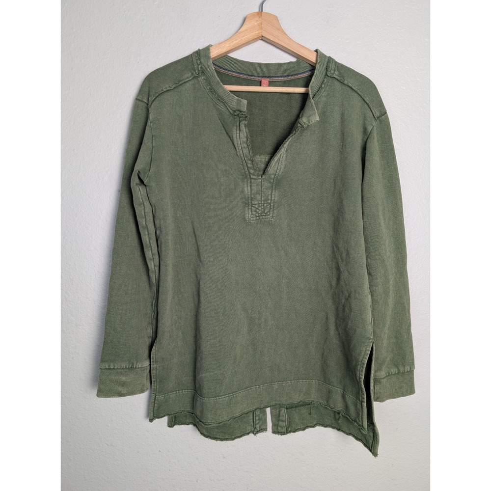 Pilcro Anthropologie Green Split Back Henley Long Sleeve‎ Top Small OB1412557